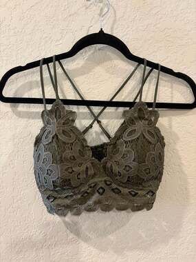 Wishlist Olive Green Floral Lace Crisscross Strap Bralette